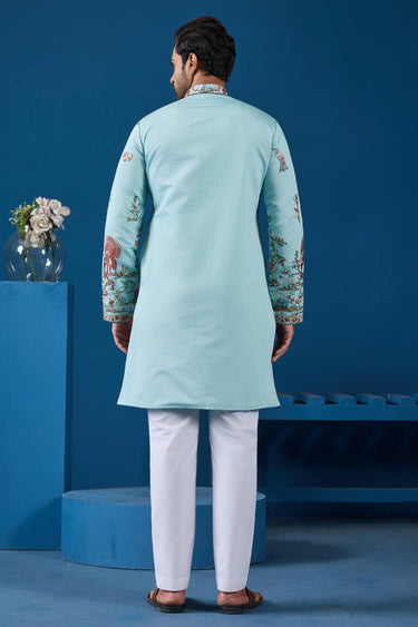 Sangeet Wear Attractive Readymade Men Kurta In Sky Blue Color