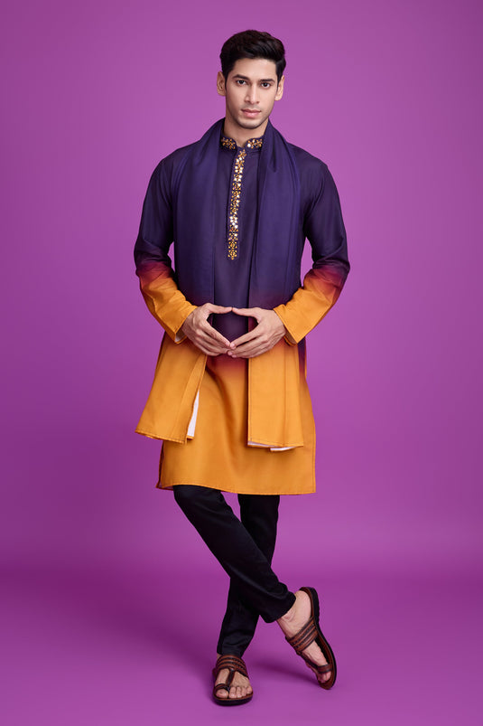 Purple Color Artistic Readymade Men Kurta