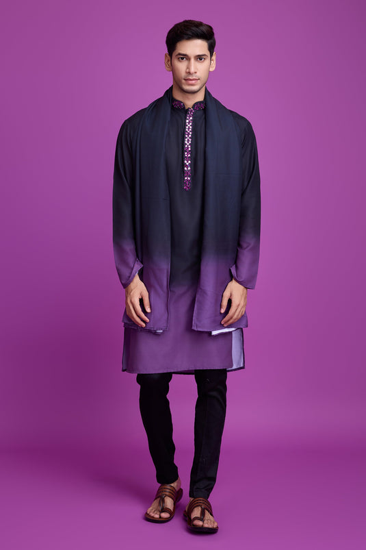 Rayon Fabric Readymade Black Color Kurta For Men