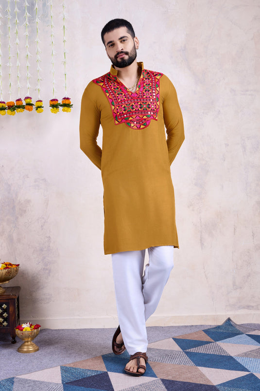 Yellow Color Rayon Fabric Function Wear Fancy Readymade Kurta For Men