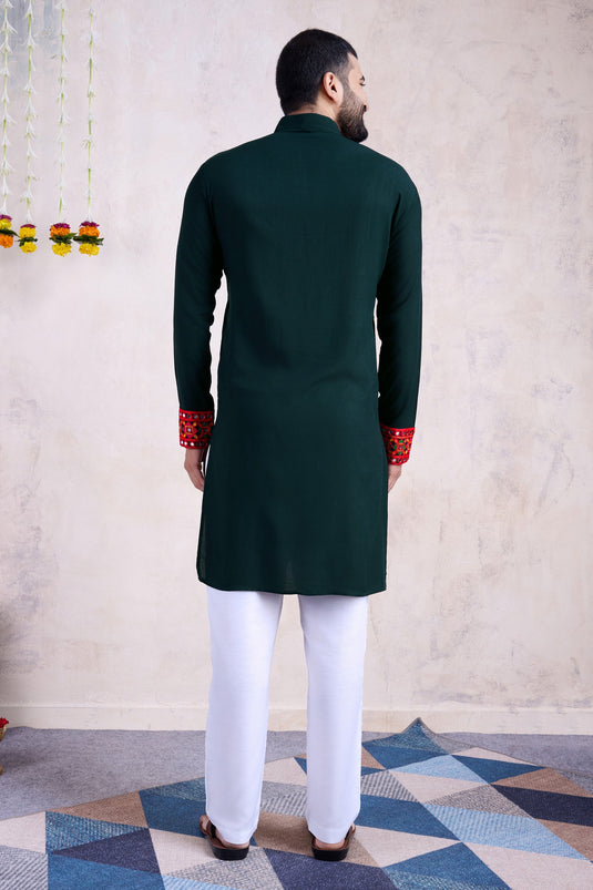 Beautiful Green Color Wedding Wear Readymade Kurta For Men In Rayon Fabric