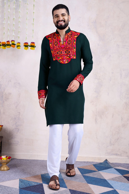 Beautiful Green Color Wedding Wear Readymade Kurta For Men In Rayon Fabric