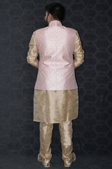 Art Silk Fabric Readymade Men Kurta Pyjama With Pink Color Modi Jacket