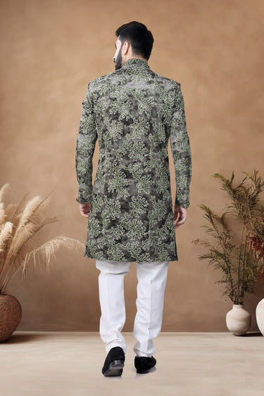 Appealing Green Velvet Wedding Wear Readymade Indo Western For Men