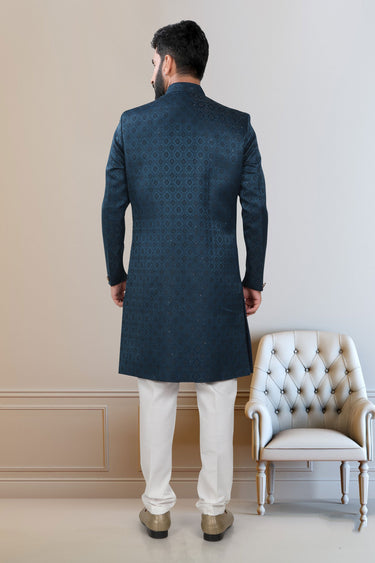 Blue Fancy Fabric Festive Wear Readymade Lovely Indo Western For Men