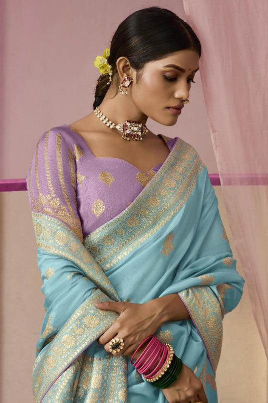 Luxury Sky Blue Weave Silk Saree