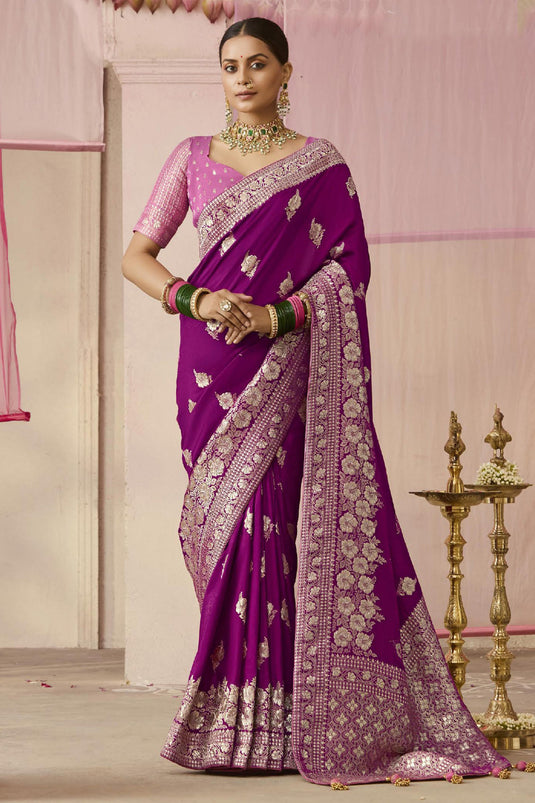 Elegant Purple Silk Wedding Saree