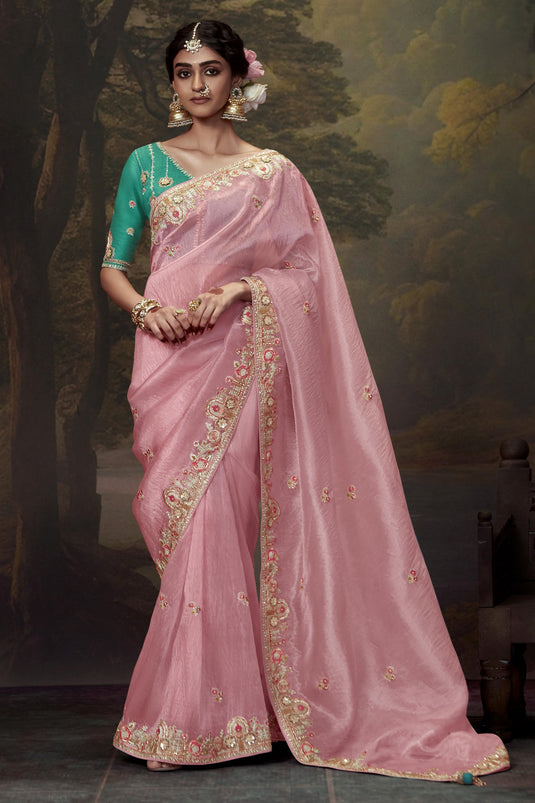 Classic Pink Color Silk Festive Saree