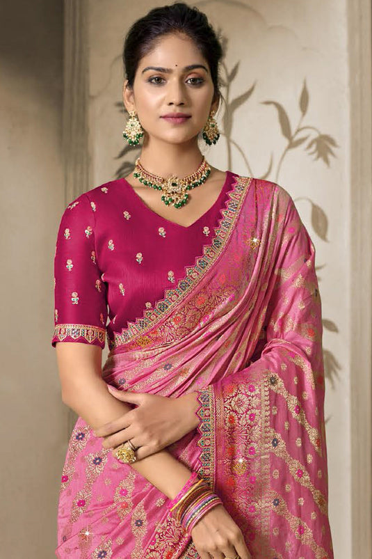 Pink Silk Weaving Bridal Saree