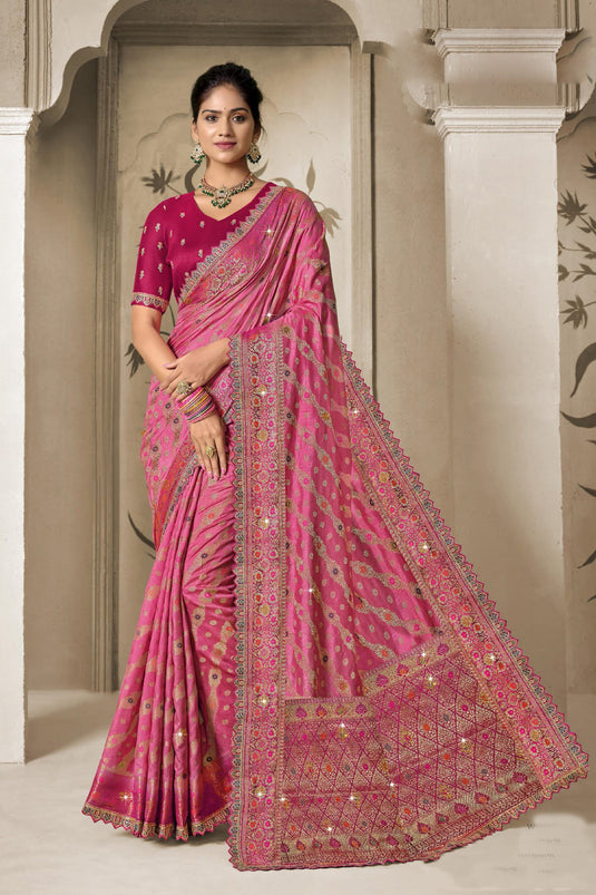 Pink Silk Weaving Bridal Saree