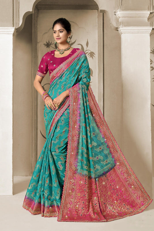 Rich Silk Cyan Designer Saree