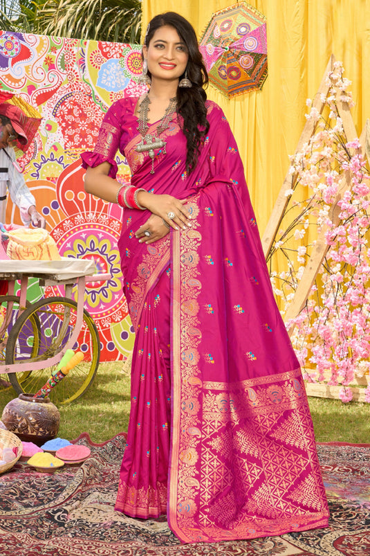 Rani Color Weaving Work Glamorous Function Wear Silk Saree