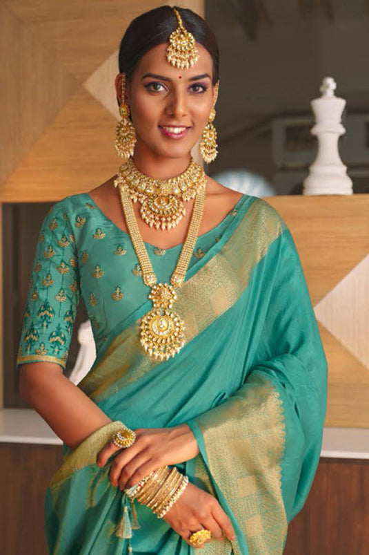 Sea Green Color Art Silk Fabric Festive Wear Lovely Saree