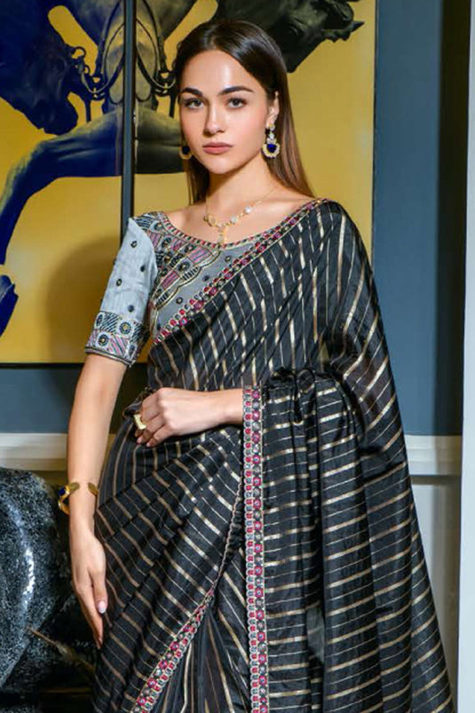 Appealing Weaving Work On Art Silk Saree In Black Color