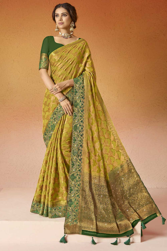 Yellow Color Embroidered Glamorous Georgette Saree