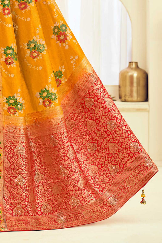 Mustard Color Gorgeous Weaving Designs Silk Saree