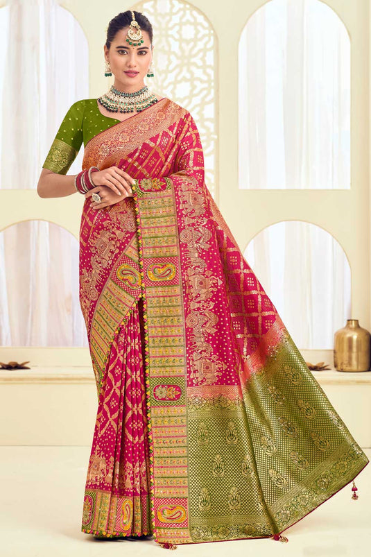 Rani Color Pleasant Weaving Designs Silk Saree