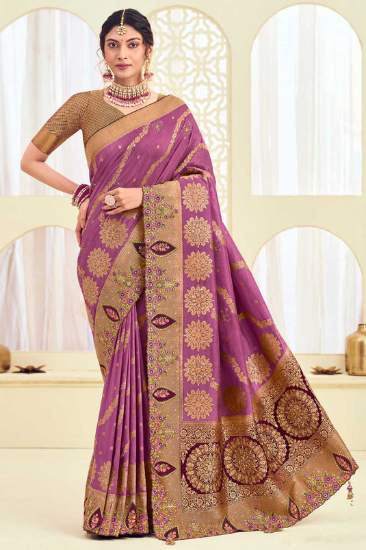 Lavender Color Glorious Weaving Designs Silk Saree