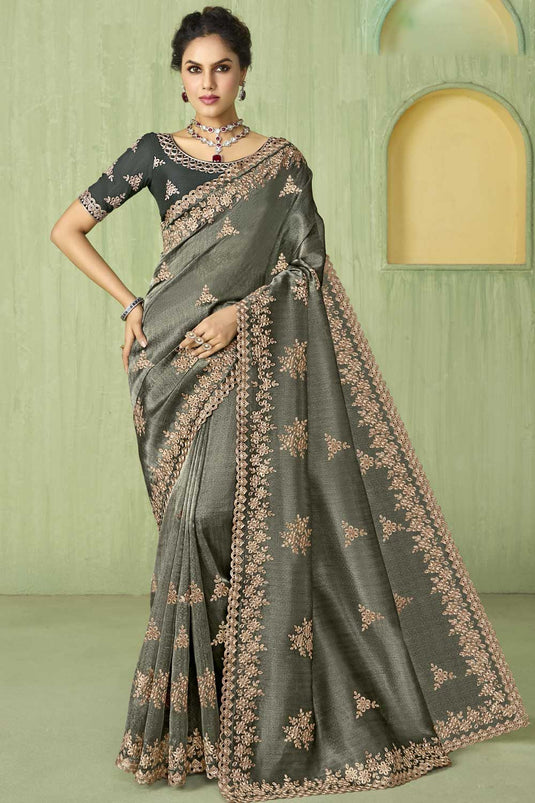 Grey Color Silk Fabric Classic Saree