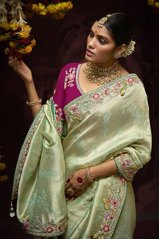 Sea Green Color Excellent Border Work Silk Saree