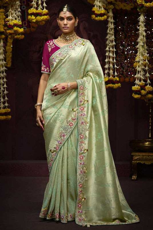 Sea Green Color Excellent Border Work Silk Saree