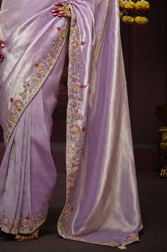 Lavender Color Patterned Border Work Silk Saree