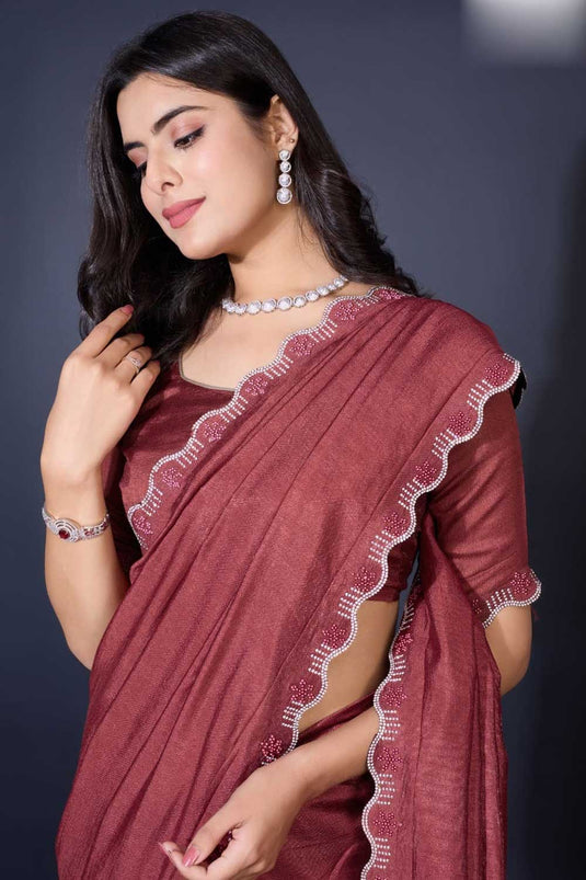 Rust Color Border Work Glamorous Fancy Fabric Saree