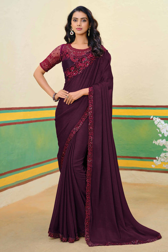 Radiance Wine Function Wear Shimmer Silk Saree