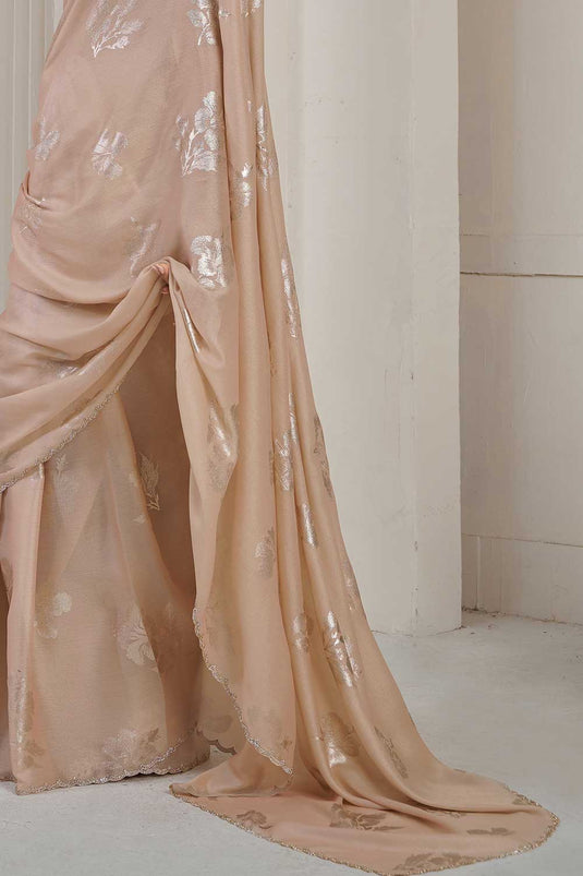 Peach Color Exquisite Function Wear Satin Silk Saree