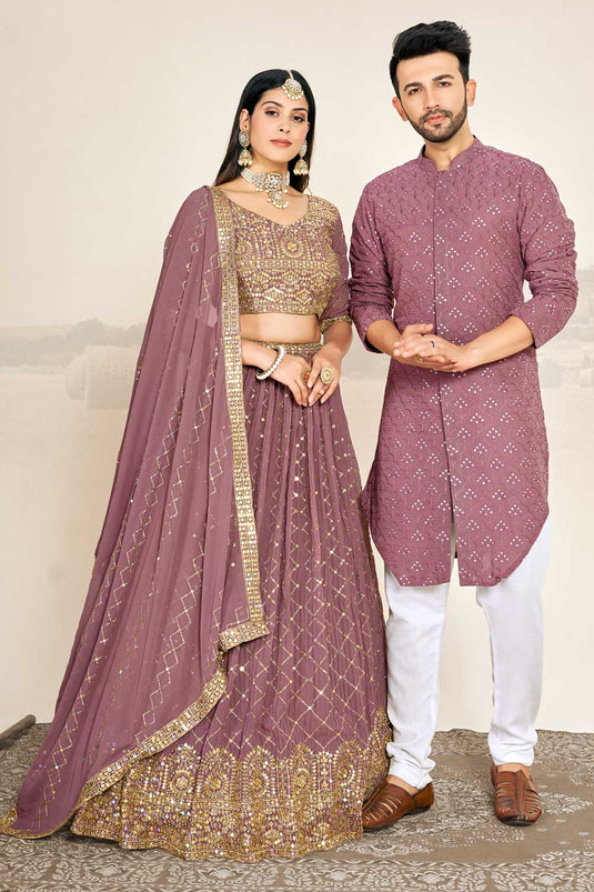 Pink Color Georgette Sequins Work Beautiful Couple Wear Set