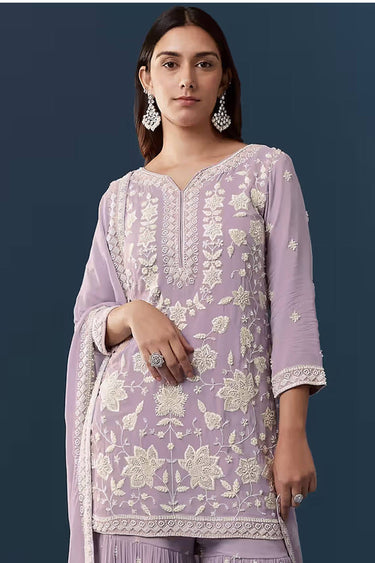 Georgette Chiffon Lavender Palazzo Suit With Dupatta