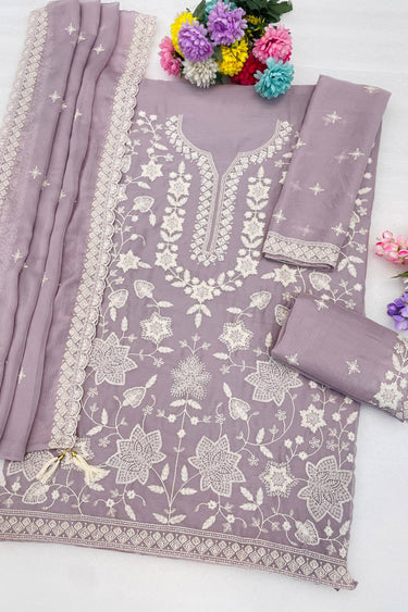Georgette Chiffon Lavender Palazzo Suit With Dupatta