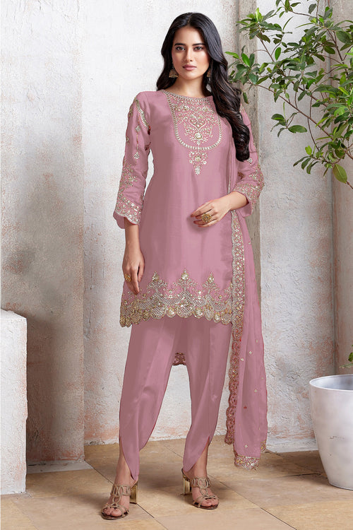 Art Silk Pink Patiala Salwar Kameez