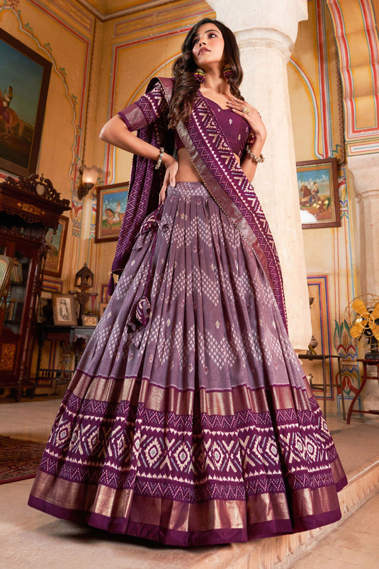 Trendy Art Silk Fabric Purple Color Lehenga With Foil Printed Work