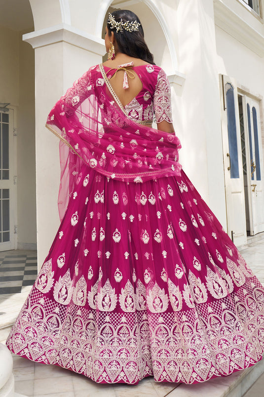 Pink Color Sequins Work On Net Fabric Chic Lehenga