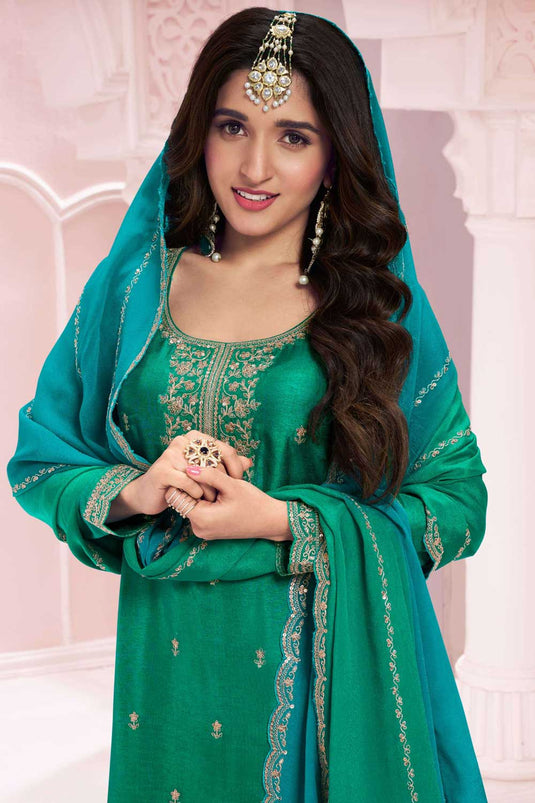 Nidhi shah Charming Green Color Vichitra Fabric Palazzo Suit