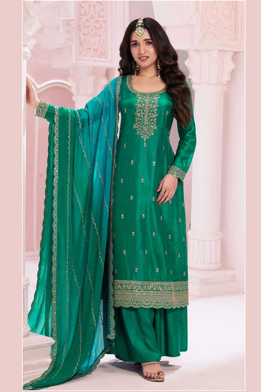 Nidhi shah Charming Green Color Vichitra Fabric Palazzo Suit