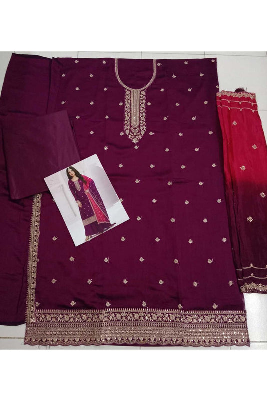 Nidhi shah Vichitra Fabric Wine Color Supreme Palazzo Suit