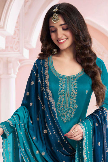 Nidhi shah Alluring Vichitra Fabric Teal Color Palazzo Suit