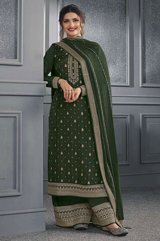 Prachi Desai Ingenious Green Color Jacquard Silk Palazzo Suit