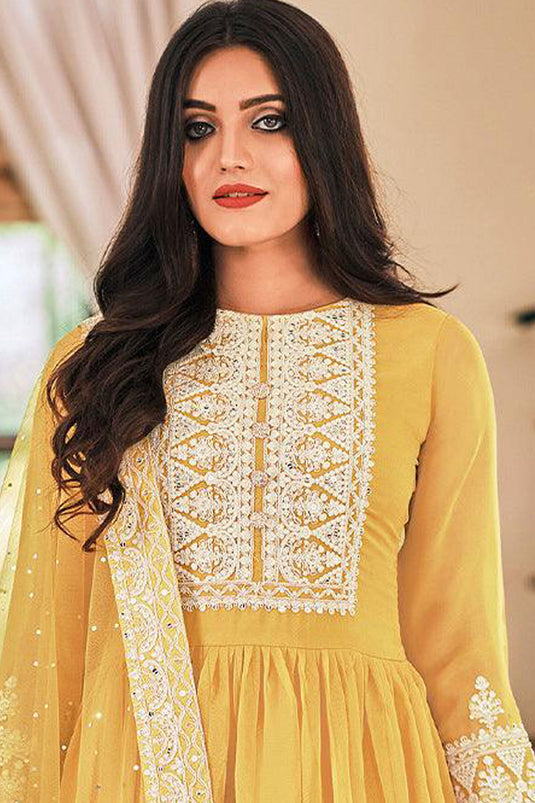 Function Wear Yellow Color Inventive Pakistani Suit In Georgette Fabric