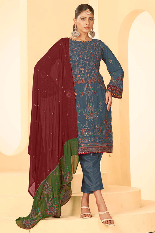 Grey Color Georgette Fabric Alluring Party Style Pakistani Replica Suit