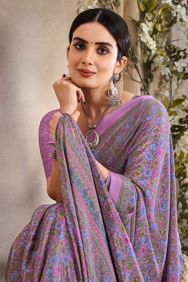 Lavender Premium Crepe Silk Industrial Uniform Saree