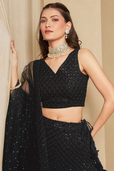Black Lehenga Choli With Sequins Work Georgette Fabric