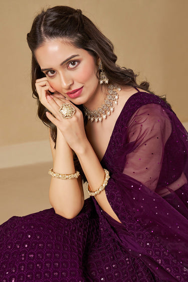 Sequins Work Georgette Fabric Designer Lehenga In Wine Color