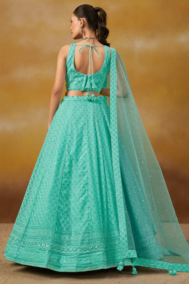 Sky Blue Georgette Lehenga Choli With Sequins Work