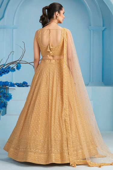 Beige Color Designer Sangeet Wear Lehenga Choli With Sequins Work Georgette Fabric