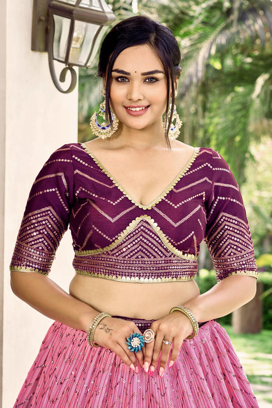 Sangeet look Chinon Fabric Sangeet Special Lehenga in Purple Color