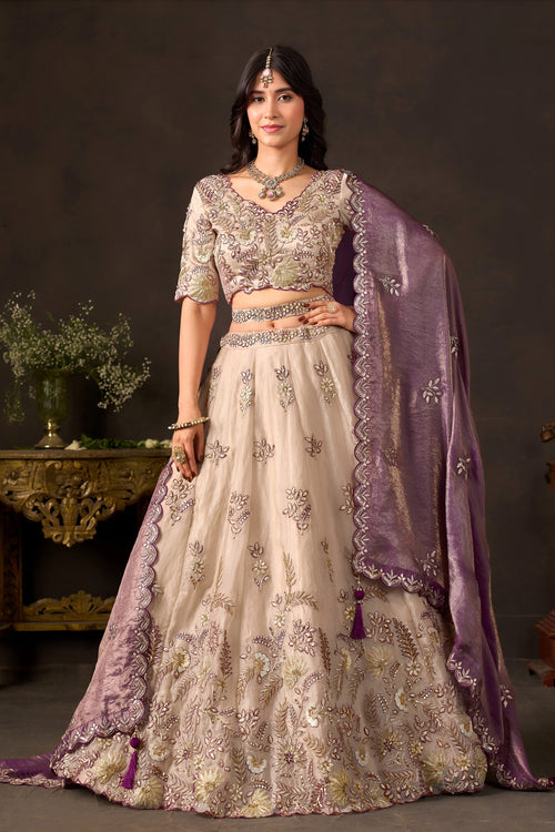 Premium Sequins Embroidered Sangeet FunctionBeige Lehenga Choli