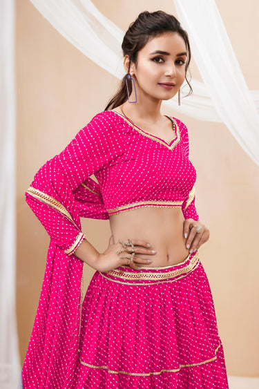 Tempting Georgette Fabric Pink Color Leheriya Printed Lehenga